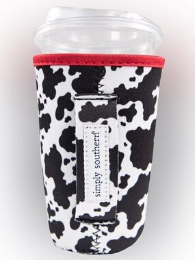 Simply Southern Black White Cow Print Bottle Sleeve with Red Trim 30oz-32oz